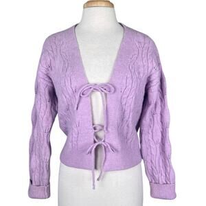 Lavender Cable Knit Tie Front Cardigan Sweater Womens Medium Soft Cozy Lulus